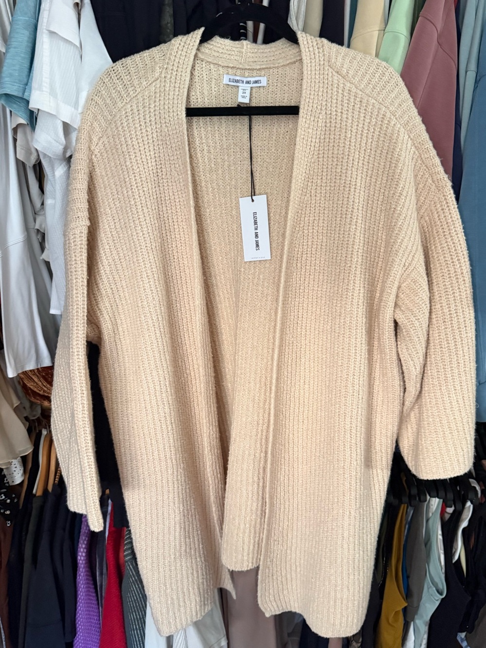 Elizabeth and James Cream Ribbed Open-Front Cardigan
